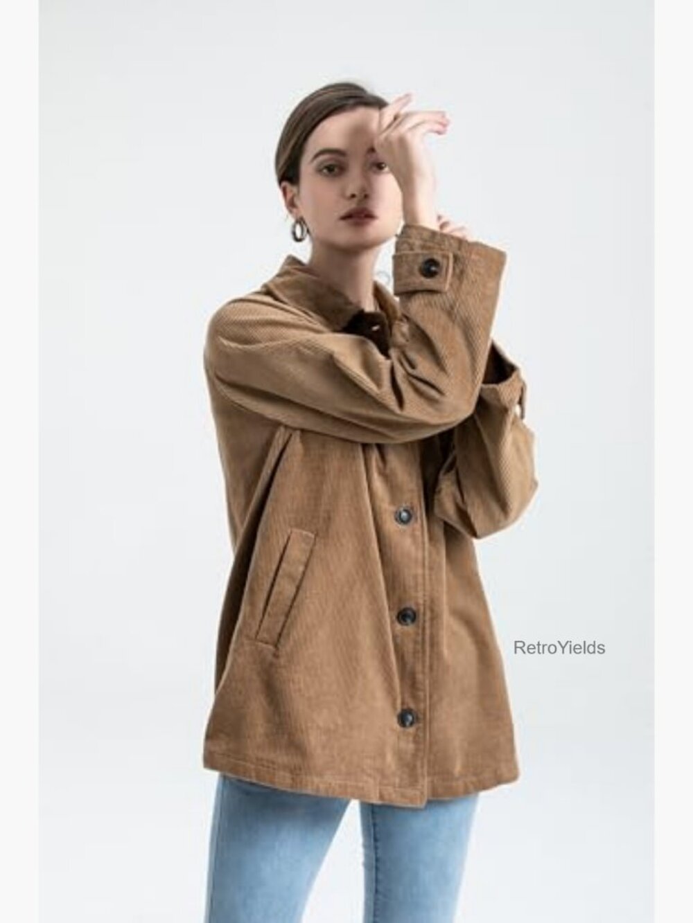 Women's Corduroy Button Down Coat Jacket With Pockets - Picture 3 of 7